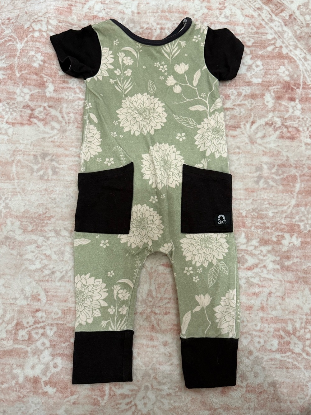 Rags Green And Black Floral Romper Size 3-6 Months